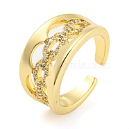 Hollow Oval Shape Brass Micro Pave Cubic Zirconia Open Cuff Ring, Long-Lasting Plated, Cadmium Free & Lead Free, Real 18K Gold Plated, US Size 8(18.1mm)(RJEW-Q782-07G)