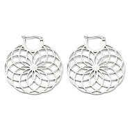 304 Stainless Steel Hollow Flower Hoop Earrings for Women, Stainless Steel Color, 47.5x42x1~2mm(EJEW-R156-06P)