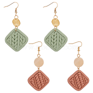 2 Pairs 2 Colors Polymer Clay Rhombus Dangle Earrings, Brass Long Drop Earrings for Women, Mixed Color, 77.5mm, Pin: 0.6mm, 1 Pair/color(EJEW-FI0001-05)
