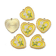 Alloy Enamel Pendants, Golden, Heart, Flower Pattern, 26x25.5x2mm, Hole: 2.5mm(ENAM-TAC0021-19A-01G)