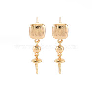 Brass Stud Earring Findings, for Half Drilled Beads, Nickel Free, Square, Real 18K Gold Plated, 22x7mm, Pin: 0.6mm, pin: 0.9mm(for half drilled beads)(KK-S364-053)