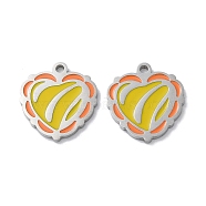 304 Stainless Steel Pendants, with Enamel, Heart Charm, Stainless Steel Color, 16x15x1.5mm, Hole: 1.5mm(STAS-C083-06P-01)