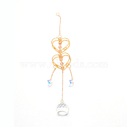 Colorful Glass Hanging Crystal Pendant Ornament, with Heart Iron Finding, for Window Home Decoration, Golden, 336mm(HJEW-TAC0001-21)