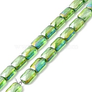 Transparent Electroplate Glass Beads Strands, Rainbow Plated, Faceted, Rectangle, Lime Green, 9x6x4mm, Hole: 1.2mm, about 72pcs/strand, 25.98''(66cm)(EGLA-I017-03-AB04)