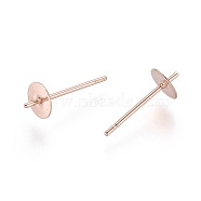 304 Stainless Steel Stud Earring Findings, For Half Drilled Beads, Rose Gold, 13x5mm, Pin: 0.8mm(STAS-D448-089RG-5mm)