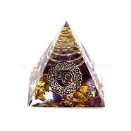 Chakra Theme Orgonite Pyramid Resin Energy Generators, Reiki Natural Amethyst Chips Inside for Home Office Desk Decoration, 29mm(DJEW-PW0012-021G)