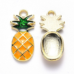 Alloy Enamel Pendants, Pineapple, Light Gold, Orange, 24x11x3mm, Hole: 2.5mm(ENAM-S121-128)
