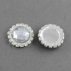 Shining Flat Back Faceted Half Round Acrylic Rhinestone Cabochons, with Grade A Crystal Rhinestones and Brass Cabochon Settings, Silver Color Plated Metal Color, Clear, 14.5x3mm(RB-S020-02-B04)