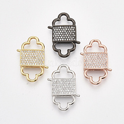 Brass Micro Pave Cubic Zirconia Clasps, Clear, Mixed Color, 26x18x5mm, Hole: 7x10mm(ZIRC-S061-136)