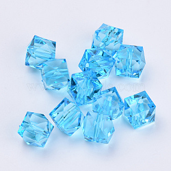 Transparent Acrylic Beads, Faceted, Cube, Deep Sky Blue, 10x10x8mm, Hole: 1.5mm(X-TACR-Q259-10mm-V40)