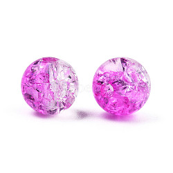Transparent Crackle Acrylic Beads, Round, Magenta, 8x7.5mm, Hole: 1.8mm, about 1700pc/500g(CACR-N002-02B)