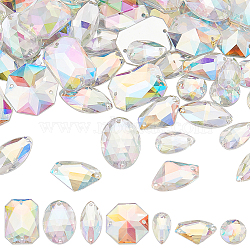 Elite 70Pcs 7 Styles Octagon Oval Triangle Sew on Rhinestone, Taiwan Acrylic Rhinestone, Two Holes, Garments Accessories, Faceted, Clear AB, 10~18x8~17x3.5~5mm, Hole: 1mm, 10pcs/style(ACRT-PH0001-17A)