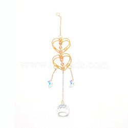Colorful Glass Hanging Crystal Pendant Ornament, with Heart Iron Finding, for Window Home Decoration, Golden, 336mm(HJEW-TAC0001-21)
