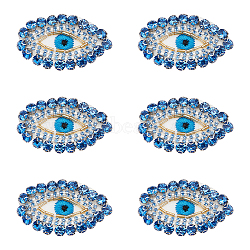 Glass Rhinestone Sew on Clothing Patches, with Felt Back, Eye, Light Sapphire, 35x54mm, 6pcs/box(FIND-FG0001-78)