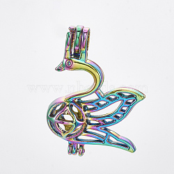 Plated Alloy Bead Cage Pendants, Swan, Colorful, 32x24x10.5mm, Hole: 4x4.5mm; Inner Measure: 8.5mm(PALLOY-S119-062)