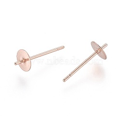 304 Stainless Steel Stud Earring Findings, For Half Drilled Beads, Rose Gold, 13x5mm, Pin: 0.8mm(STAS-D448-089RG-5mm)
