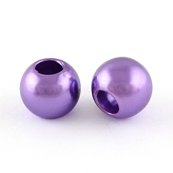 ABS Plastic Imitation Pearl European Beads, Large Hole Rondelle Beads, Dark Violet, 11.5~12x10mm, Hole: 4~5mm, about 780pcs/500g(MACR-R530-12mm-A64)