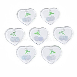 Transparent Resin Pendants, with Glitter Powder, Heart with Cherry, Lavender, 18x19.5x2~2.5mm, Hole: 1.4mm(RESI-N030-002D)