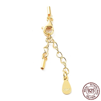 925 Sterling Silver Curb Chain Extender, End Chains with Lobster Claw Clasps and Cord Ends, Teardrop Chain Tabs, with S925 Stamp, Golden, 21mm