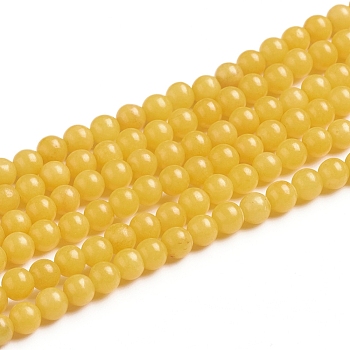 Natural Mashan Jade Round Beads Strands, Dyed, Yellow, 4mm, Hole: 1mm, about 98pcs/strand, 15.7 inch