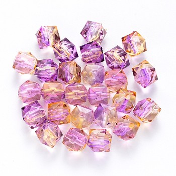 Transparent Spray Painted Crackle Acrylic Beads, Two Tone, Polygon, Plum, 7.5x8x8mm, Hole: 1.8mm, 100pcs/bag