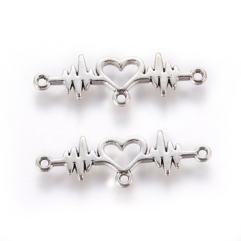 Tibetan Style Zinc Alloy Links connectors, Heartbeat, Antique Silver, 10x30.5x1.5mm, Hole: 1.2mm