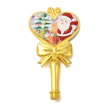 Christmas Santa Claus Print Brass & Resin Wax Stamp Handles, for Wax Seal Stamp, Heart Shape, Golden, Colorful, 77x42x8.5mm