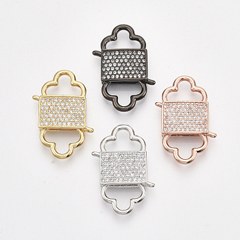 Brass Micro Pave Cubic Zirconia Clasps, Clear, Mixed Color, 26x18x5mm, Hole: 7x10mm