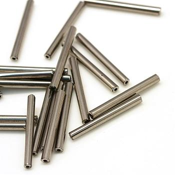 Glass Bugle Beads, Silver Plated, 20x2.5mm, Hole: 0.5mm, about 2000~2500pcs/bag