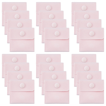 24Pcs Square Velvet Jewelry Bags, with Snap Fastener, Pink, 6.7~7.3x6.7~7.3x0.95cm