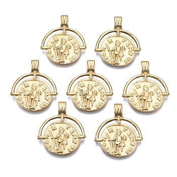 316 Surgical Stainless Steel Pendants, with Jump Rings, Flat Round with Human, Real 14K Gold Plated, 24x20x5mm, Hole: 4x3mm