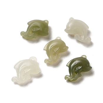 Natural Hetian Jade Dolphin Charms, 15x12x5mm, Hole: 0.8mm