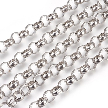 304 Stainless Steel Rolo Chains, Belcher Chain, Unwelded, Stainless Steel Color, 10mm
