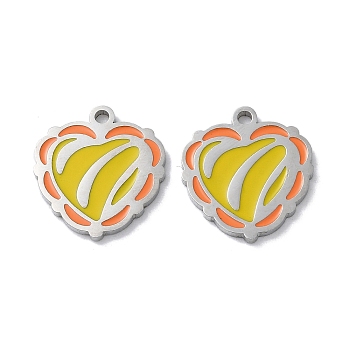 304 Stainless Steel Pendants, with Enamel, Heart Charm, Stainless Steel Color, 16x15x1.5mm, Hole: 1.5mm