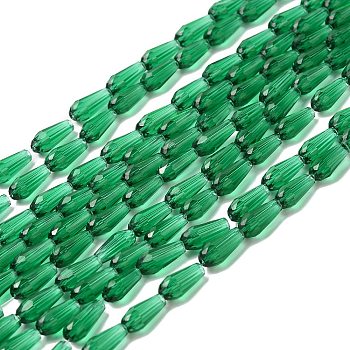 Transparent Glass Beads Strands, Faceted Teardrop, Green, 8.5~9x4mm, Hole: 0.9mm, about 39~82pcs/strand, 13.78''~25''(35~63.5cm)