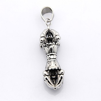 Dorje Vajra for Buddha Jewelry 304 Stainless Steel Pendants, Antique Silver, 56x20mm, Hole: 8x10mm