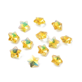 Glass Charms, Faceted Star, Gold, 13x13.5x7mm, Hole: 1.2mm