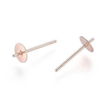 304 Stainless Steel Stud Earring Findings, For Half Drilled Beads, Rose Gold, 13x5mm, Pin: 0.8mm