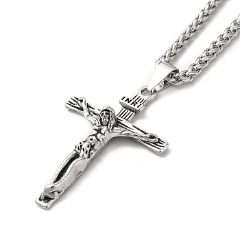 Alloy Crucifix Cross Pandant Necklace with Wheat Chains, Gothic Jewelry for Men Women, Platinum, 23.82 inch(60.5cm)