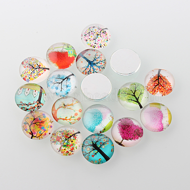 Tree of Life Printed Half Round/Dome Glass Cabochons(X-GGLA-A002-14mm-GG)-2
