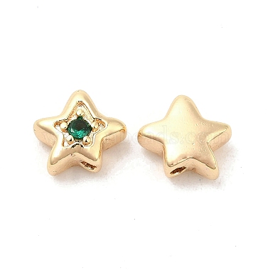 Green Star Brass+Cubic Zirconia Beads