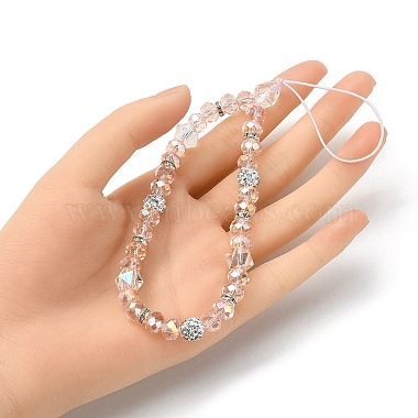 perles de strass en verre et argile polymère rondelle chaînes de dragonne de téléphone(HJEW-YW0001-05E)-4