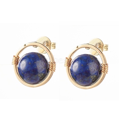 Half Round Lapis Lazuli Stud Earrings
