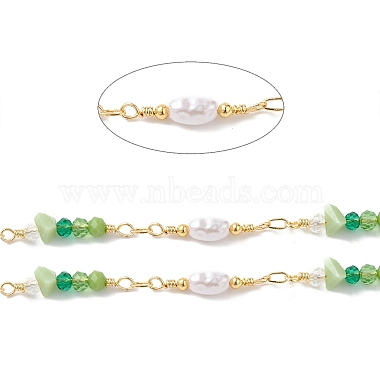 Brass Glass Bead Link Chains with ABS Imitation Pearl Beads(CHS-P016-39G-02)-2
