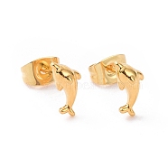 304 Stainless Steel Tiny Dolphin Stud Earrings with 316 Stainless Steel Pins for Women, Golden, 9x4mm, Pin: 0.6mm(EJEW-J043-19G)