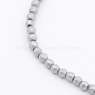 Frosted Electroplate Non-magnetic Synthetic Hematite Round Beads Strands, Faceted, Platinum Plated, 2x2mm, Hole: 1mm, about 200pcs/strand, 15.7 inch(G-N0014-2mm-20B)