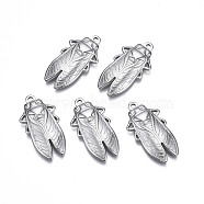 201 Stainless Steel Pendants, Cicada, Stainless Steel Color, 29.5x15.5x3mm, Hole: 1.6mm(X-STAS-S119-165P)