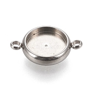 304 Stainless Steel Links Connectors Settings, Plain Edge Bezel Cups, Flat Round, Stainless Steel Color, Tray: 10mm, 18x12.5x3mm, Hole: 1.8mm(STAS-K202-02D-P)