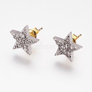 Electroplate Natural Druzy Agate Stud Earrings, with Brass Findings, Star, Platinum Plated, 10x11x3mm, Pin: 0.8mm(EJEW-F156-01D)