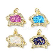 Brass Micro Pave Cubic Zirconia Pendants, with Synthetic Opal and Jump Ring, Real 18K Gold Plated, Sheep, Real 18K Gold Plated, 16.5x20.5x3.5mm, Hole: 3.5mm(KK-A197-31G)